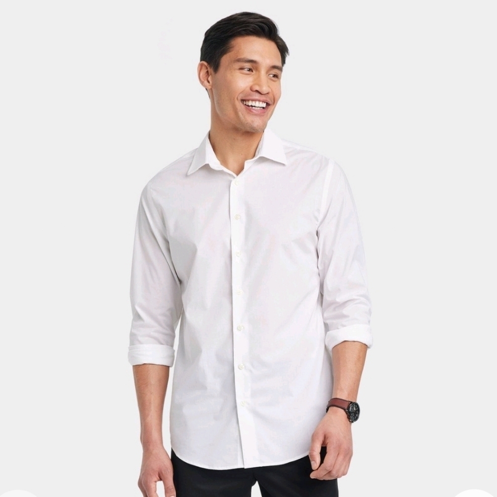Men's Long Sleeve Button-Down Dress Shirt - Goodfellow & Co Off-White XXL